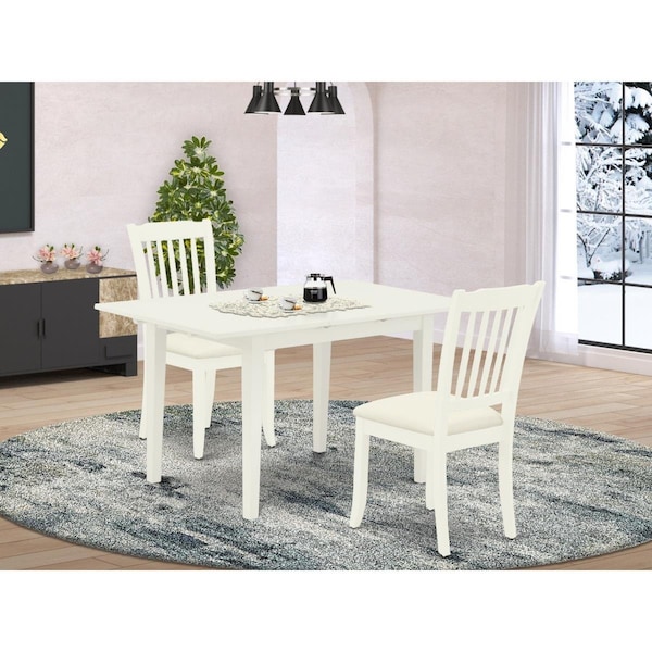 East West Furniture 3 Piece Norfolk Modern Dinette Set - Linen White NODA3-LWH-C - main